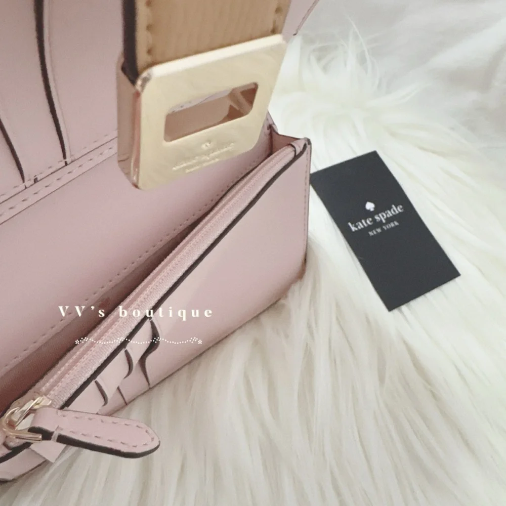 NWT Kate Spade Phoebe Medium Bifold Leather Turnlock Wallet Tiramisu Mouss KF534 - Picture 4 of 5